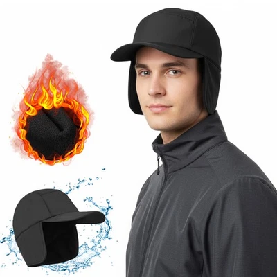 Waterproof Winter Hat with Ear Flaps Fleece Lined Baseball Cap for Cold Weather - Image 1 of 4