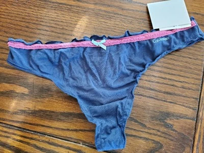 Новый с Ярлыками CALVIN KLEIN хлопок ELASTANE стринги с оборками края трусики темно-D3394 ODY L - Изображение 1 из 2