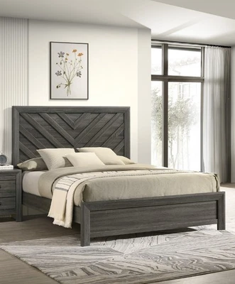 Muebles de cama contemporáneos rústicos de 1 pieza gris tamaño completo con panel Chevron Foto 1 de 4