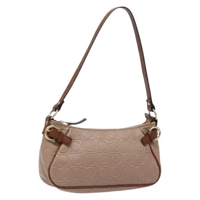 Auténtico bolso de hombro Salvatore Ferragamo Gancini de cuero dorado púrpura gris 137035 Foto 1 de 4