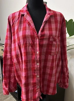 Victoria’s Secret Red & Pink Plaid Pajama Set Size Large Long Sleeve Button Up - Image 1 of 4