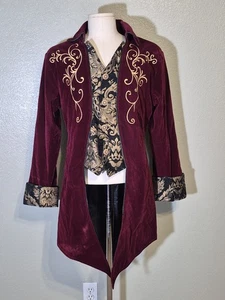 Men's Steampunk Victorian Sz Medium Vampire President Red Long Jacket Tailcoat - Picture 1 of 8