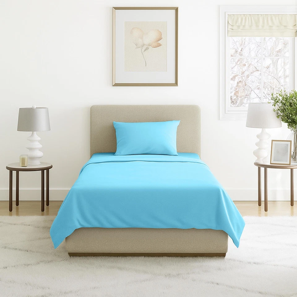 3 PC Blue Twin Sheet Set XL Brushed Microfiber Lavish Home Series 1200