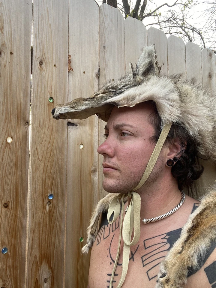 Головной убор койота индейский горный человек рандеву без ног сделано на заказ - Изображение 1 из 4