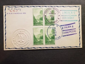 Destroyer USS FAIRFAX DD-93 Naval Cover 1937 LINCOLN Cachet BALBOA, CANAL ZONE - Picture 1 of 2