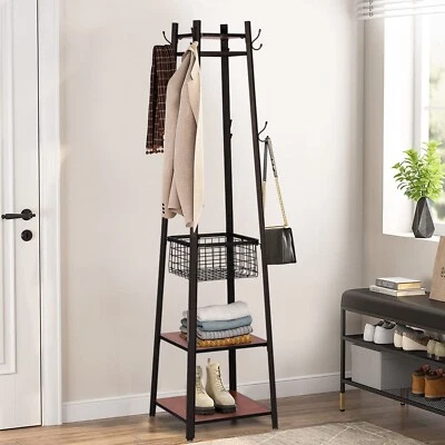 Hall Tree Coat Rack Stand Entryway Clothes Hanger Storage 8 Hooks Shelf Stand - Image 1 of 4
