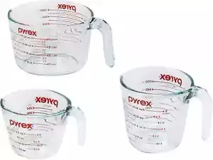 Pyrex 3-teiliges Messbecher-Set, enthält Flüssigkeitsmessbecher aus gehärtetem Glas - Bild 1 von 8