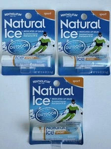 Natural Ice Medicated Lip Balm Mentholatum SPF 30 Sunscreen 0.16 oz Pack of 3 - Picture 1 of 2