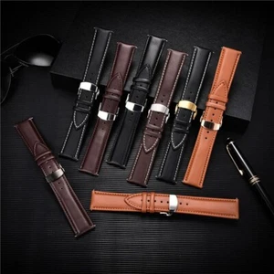 Genuine Leather Watch Band Strap Butterfly Buckle Bracelet 14/16/18/20/22/24mm - Picture 1 of 35