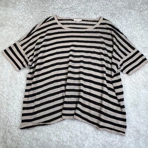 Suéter Eileen Fisher Negro Tostado Orgánico Lino Rayas Cuadrado Top Mujer Mediano - Imagen 1 de 7