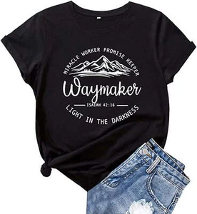 Waymaker Tshirt Short Sleeve Shirts for Women Saying T Shirts Thanksgiving - Picture 1 of 11