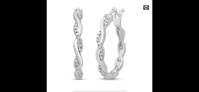 *NUEVO ARTÍCULO* KAY Jewelers Plata de Ley “HOOP” 2 Pendientes de Diamantes Blancos Foto 1 de 4