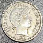 1913 P Barber 90% Silver Dime AU/BU Details Cleaned. Free Shipping!