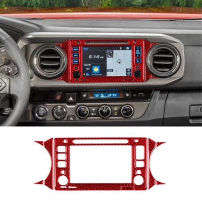 Cubierta de panel de pantalla de navegación de fibra de carbono roja para Toyota Tacoma 2016-2021 Foto 1 de 4