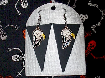 PENDIENTES GRIM REAPER CUERO NEGRO Y ESMALTE 2-1/4" LARGO Foto 1 de 2