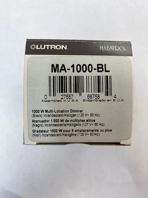 Lutron Maestro Multi Location Dimmer MA-1000-BL Black 1000W