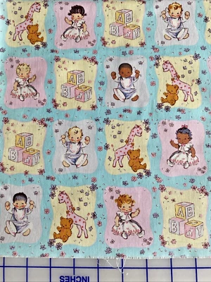 Vintage Michael Miller Fabric Baby Blocks C 2224 Pink Blue 22 x 43 in. Nursery - Image 1 of 4