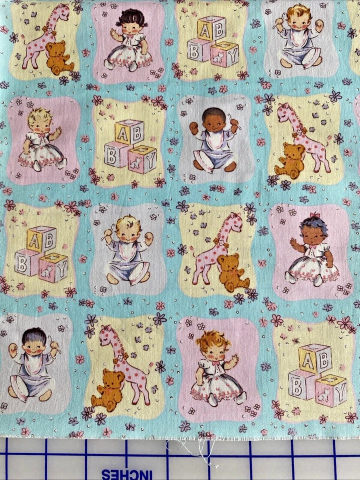 Vintage Michael Miller Fabric Baby Blocks C 2224 Pink Blue 22 x 43 in. Nursery - Image 1 of 4