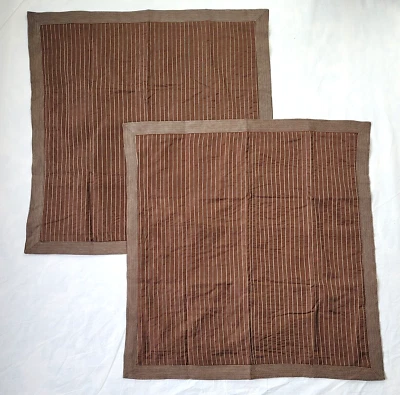 2 Hudson Park Stitched Stripe Brown Euro Pillow Shams Silk Blend 28x29 - Image 1 of 4