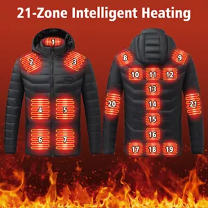 Beheizbare Jacke mit 10000mAh Akkupack 21 Heizzonen Herren Winter Beheizter Mantel - Bild 1 von 19