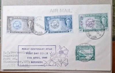 KGVI 1949 Perot Centenary, Bermuda to Winchester England FDC. Refjun2024  - Image 1 of 2