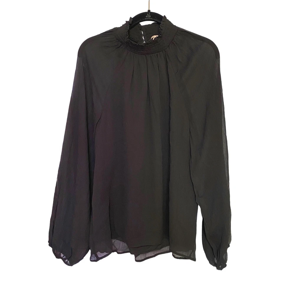 JOIE Designer Women Long Sleeved Lightweight Smock Top Blouse Large Black