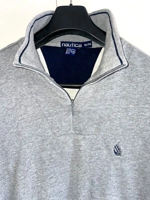 Vintage NAUTICA Warm Fleece Sweatshirt XL Relaxed 1/4 Zip Heavy Cotton Marl Grey - Image 1 of 4