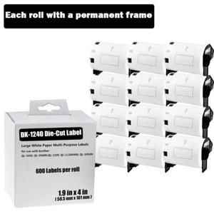 12Rolls 4"×2" Large Paper Multi-purpose Labels 600P/R DK-1240 for Brother QL-500 - Picture 1 of 11