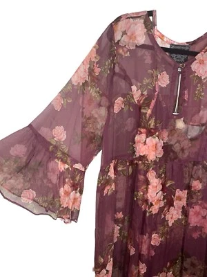 Maxi Vestido Johnny Was Petite PS Winonna Seda Estampado Floral Gasa Largo $435 Foto 1 de 4