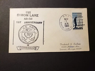 USS SIMON LAKE AS-33 Naval Cover 1965 Anniversary Cachet - Image 1 of 2