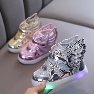 Children Kids Baby Girls Sneakers Bling Led Light Luminous Sport Shoes - Picture 1 of 33