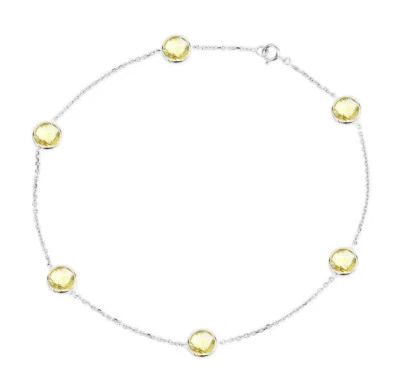 14K White Gold Anklet Bracelet with Lemon Quartz Gemstones 10 Inches - Изображение 1 из 2