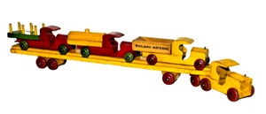 Vintage Strombecker Car Carrier Hauler Trailer Wooden -- RARE! Nice 5 Piece TOY - Picture 1 of 9