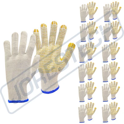 JORESTECH® 12 Pairs Poly Cotton PVC Dots String Knit Work Gloves for Warehouse