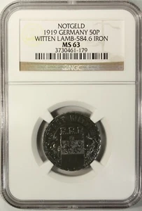 Germany 50 Pfennig  1919 NGC MS 63 UNC  City of Witten  Lamb-584.6 Iron Notgeld - Picture 1 of 4