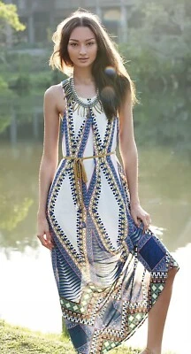 MAEVE Anthropologie Pakpao Geo печать без рукавов богемное макси платье Sz 10 - Изображение 1 из 4