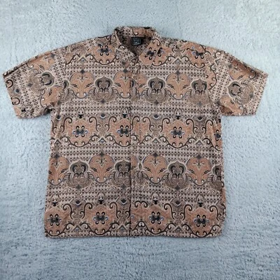 Camisa Fresh Groove Para Hombre XL Beige Abotonada Manga Corta Geométrica Marroquí Foto 1 de 4