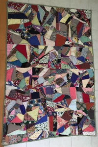 HANDMADE Quilt LAP BLANKET BEDSPREAD CRAZY PATCHWORK VINTAGE 80X56 COVERLET - Picture 1 of 15