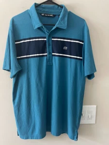 Travis Mathew Men's Short Sleeve Golf Polo Shirt Teal Blue White Size Large - Picture 1 of 7
