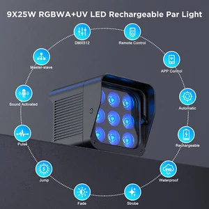 9x25W RGBWA+UV IP65 Waterproof Par Light Wireless Battery APP Control Stage - Bild 1 von 14