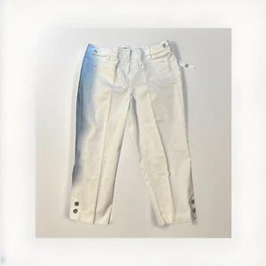 Larry Levine Slim Leg Capri Pants Size 12 White With Button Accent New With Tags - Picture 1 of 10