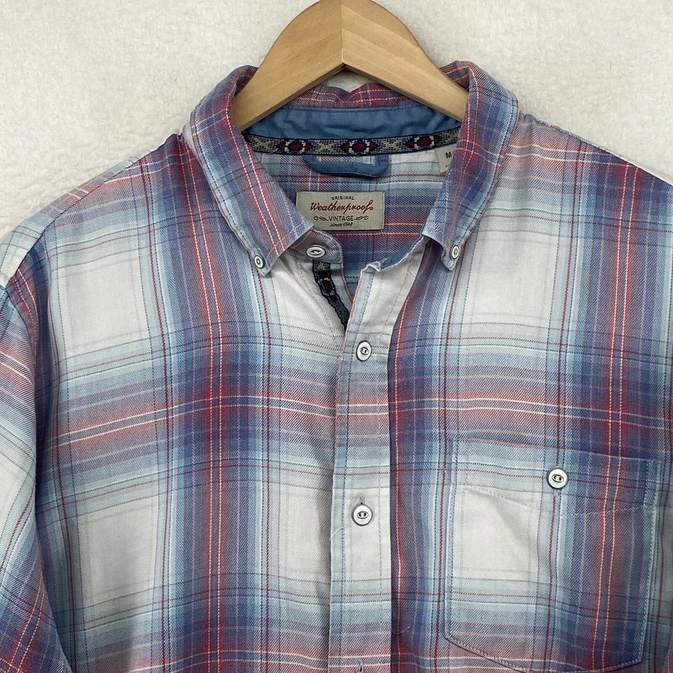 WEATHERPROOF Shirt Mens M Vintage Burnout Flannel Plaid Button Down Blue White - Image 1 of 4