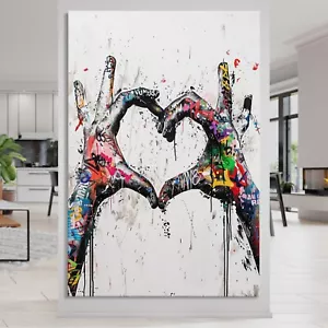 ✅ Wandbild, Banksy Herz Händen, Liebe Kunst Acrylglas, Leinwand, Poster BILDER - Bild 1 von 8