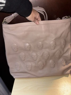 IO Pelle Italia Skull Embossed Leather Slouch Hobo Mousse Taupe TikTok Viral Bag - Image 1 of 4