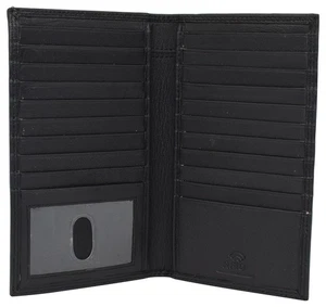 RFID Blocking Bifold Genuine Leather Credit Card ID Holder Long Wallet (Black) - Picture 1 of 8