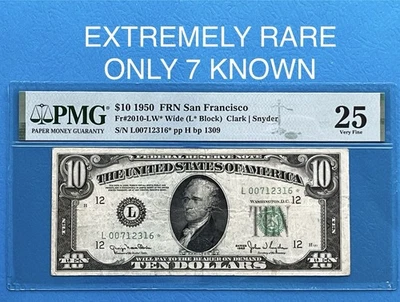 $10 *7 KNOWN* 1950 STAR SAN FRANCISCO FRN PMG 25 VF FR 2010-LW* L BLOCK - Image 1 of 3