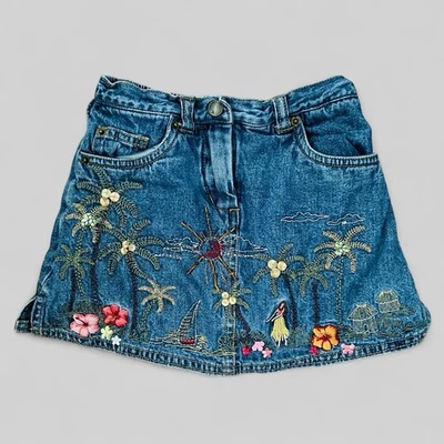 De colección Y2K Gymboree Niña’s Denim Falda Skort Hawaiano Hula Niña Hibisco Flor 3T Foto 1 de 4