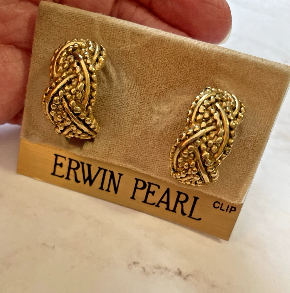 Pendientes de diseñador de perlas Erwin en tarjeta original con clip estilo renacimiento etrusco Foto 1 de 4
