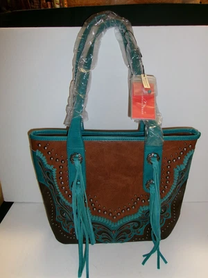 NEW Montana West Handbag WTags Concealed Carry Brown Leather Turquoise Fringe - Image 1 of 4