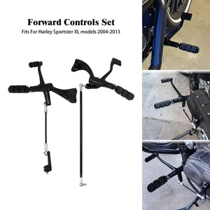 Black Complete Forward Controls Kit Pegs Levers Linkage Fit For Harley Sportster - Picture 1 of 13